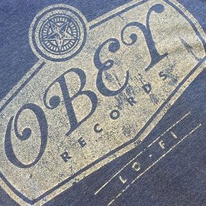 Men's Blue Obey Records Distressed Tee Med Heather